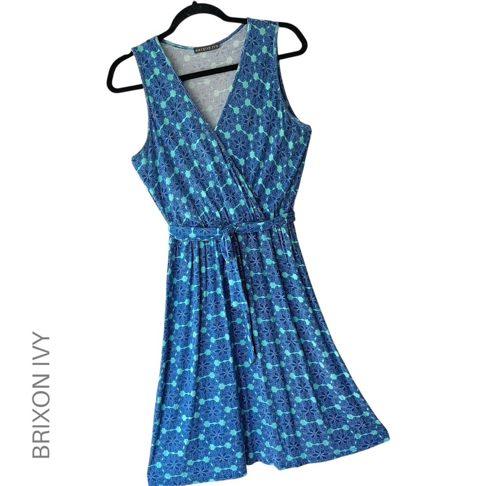 BRIXON IVY NWOT KESSIE KNIT FAUX WRAP DRESS SLEEVELESS MEDALLION PRINT | SMALL
